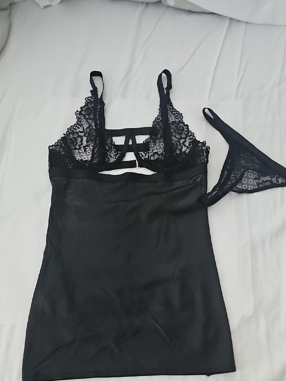 Black Lace Chemise & Thong Set - Women's Intimates
